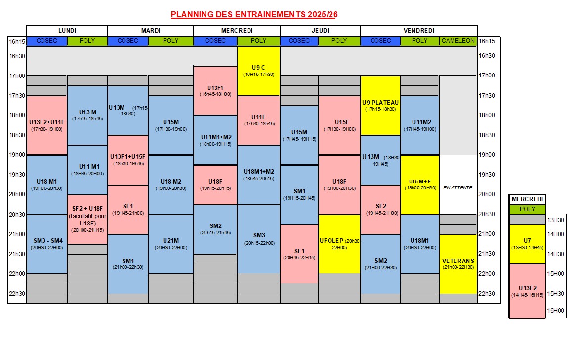 Planning des entraînements 2025-2026